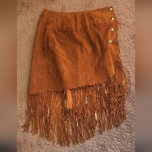 Liz E. Parker Fringed Suede Skirt in Rust 12